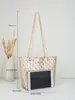 Bolsa Tote, Bolsa Tote Quadrada Rombos Fashion, Decoração Simples com Letras, Bolsa Tote Bordada com Rombos, Bolsa de Grande Capacidade