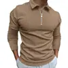 Exportação Europeia e Americana Primavera e Outono Novo Polo Masculino de Manga Longa Impressão 3D Casual e Confortável Meio Zíper Gola Polo