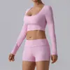 Roupa de Yoga com Costura Roupas de Corrida Top de Yoga Roupa Esportiva Fitness Camiseta de Manga Longa Top de Yoga Pilates Transfronteiriço
