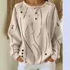 2027 Nova Camiseta Feminina Casual Loose de Manga Longa com Malha Waffle para Comércio Transfronteiriço Europeu e Americano