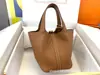 Bolso de Cesta de Verduras de Cuero Vegetal TC Importado Cosido con Cera Hecho a Mano picotin18/22cm Portátil Todo Fósforo Cubo Bolso de Mujer