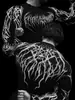 Breathedivinity T2517 Mallas Estampadas de Manga Larga para Hombre Cuello Alto Deporte Fitness Secado Rápido Largas