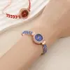 Relógio Feminino com Strass e Mostrador Pequeno, Relógio com Pulseira Fina, Pulseira Fina Verde Folha Ajustável Livremente com Pedras de Diamante, Relógio de Pulso a Quartzo
