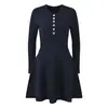 Vestido Tricô Manga Longa Cor Sólida Estilo Chanel Redondo Novo Outono/Inverno 2026 da Marca M para Mulheres