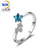 Anillo de Dedo Índice con Forma de Corazón, Diamante Flash, Índice de Estrella, Anillo de Estrella Azul Fresco Pequeño Estilo Japonés y Coreano para Mujer