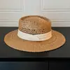Chapéu de Palha Vazado de Topo Reto Estilo Old Money Chapéu de Sol para Férias na Praia de Verão Chapéu com Proteção Solar Chapéu Feminino Estilo Retro Francês
