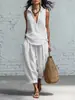 2026 Comercio Exterior Transfronterizo Primavera y Verano Nueva Ropa para Mujer Camisa Sencilla con Solapa y Pantalones de Pierna Ancha Conjunto de Dos Piezas de Lino