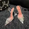 Zapatos planos de punta fina de PVC a la moda y modernos con pedrería poco profundos para mujer, estilo hada de verano 2026, zapatos versátiles de suela blanda que aumentan la altura