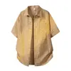 Camisa a Cuadros con Bloques de Color de Verano para Hombre, Estilo Americano Perezoso Cleanfit de Manga Corta Marca de Moda Chaqueta Delgada Fresca Casual