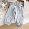Pantalones deportivos grises de dibujos animados con gato 3D y lazo para niñas, nuevos pantalones casuales de primavera y otoño para bebés, pantalones largos de cintura elástica