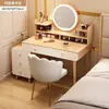 Tocador moderno minimalista para dormitorio para espacios pequeños, mesita de noche con cajones, tocador integrado en estilo crema
