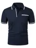 Nova camiseta polo masculina casual de manga curta tamanho europeu com lapela e bolso de botão camisa polo esportiva masculina