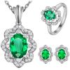Design elegante de luxo leve com incrustação de diamantes, simulação de esmeralda, acessórios, anel de flor desabrochando, colar, brincos de tarraxa, conjunto de joias