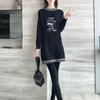 Vestido de otoño e invierno para mujer, camiseta básica adelgazante, de manga larga, elegante, holgado, estampado coreano, de longitud media, ropa para mujer