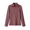 Ropa de mujer más vendida en comercio exterior transfronterizo de Amazon 2026: Camiseta base de punto reversible de cuello alto a rayas, corte slim, manga larga para mujer