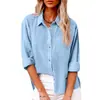 Otoño 2025 Ebay Amazon Aliexpress Estilo Europeo y Americano Holgado Color Sólido Solapa Botón Manga Larga Algodón Lino Top para Mujer