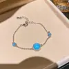 Estilo antiguo~Pulsera redonda de color azul turquesa incrustada con diamantes, pulsera de circón chapada en oro real de 18 quilates, joyería vintage de estilo chino para mujer
