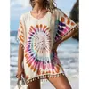 2026 Férias de Praia Europeias Estampa Tie-dye Personalidade Franjas Casual Solto Praia Biquíni Saída de Praia