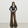Jeans Laranja Infantil # Estilo High Street Americano Hot Girl Cintura Baixa Com Pelúcia Interna Bootcut para Mulheres, Corte Slim, Calça Flare Versátil