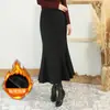 Saia sereia fashion para mulheres, novo estilo outono e inverno 2026, forrada com fleece, cintura alta, modeladora, saia justa, saia longa elegante e versátil para mulheres