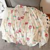 Pijama Nuevo de Algodón Burbuja para Mujer Traje Delgado de Manga Larga de Crepé para Casa Ropa de Dormir