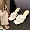 Chinelos de Flor para Mulheres, Uso Externo de Verão, Novo Design Tendência 2026, Salto Alto Stiletto Fashion, Sandálias Slip-On Sexy