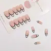 24 Peças Unhas Francesas Usáveis Pretas e Brancas de Camada Dupla Nude Formato Amêndoa Adesivos de Unha Postiça Simples Removíveis
