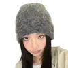 Gorro de Tricô Retro com Borda Enrolada para Mulheres, Chapéu Quente e Solto para Outono e Inverno, Faz o Rosto Parecer Menor, Chapéu para Clima Frio, Chapéu de Cobertura para Cabeça com Proteção para Orelhas