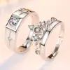 Anillos Modernos de Extremo Abierto para Hombres y Mujeres, Anillos de Boda con Diamantes Simulados, Suministro de Celebridades de Internet para Comercio Exterior, Anillos de Pareja, Anillos de Venta Directa de Fábrica