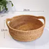 Cesta de frutas, cesta de armazenamento trançada de rattan vietnamita, bandeja de doces, prato de frutas redondo para a sala de estar, fruteira grande para uso doméstico, cesta para pães cozidos no vapor, prato de frutas secas