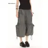 Comércio Transfronteiriço Calças Cropped Femininas de Verão com Bolsos, Pregas Largas Modernas, Estilo Vintage, Calças Casuais Largas, Doces e Frescas, Versáteis de Comprimento Três Quartos