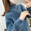 Suéter de punto de estilo coreano para otoño e invierno, nuevo, holgado, estilo perezoso, color liso, versátil, estilo occidental, tejido trenzado, cuello alto, jersey para mujer