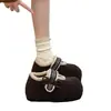 Zapatos Birkenstock Mujer Invierno Más Terciopelo Bordado Lazo 2026 Nuevo Cobertura Total Piel Algodón Zapatos Cálidos Aumento Interno Altura Zapatos