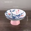 Plato de postre pintado en azul y blanco con pie alto, plato para frutos secos y pasteles de salón de té, plato pequeño de cerámica para frutas para uso doméstico, plato de té y postre para ofrendas budistas
