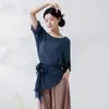 Top clásico reversible para danza para mujer, de corte holgado con mangas murciélago y cintura ceñida, top para práctica de movimiento corporal de danza china