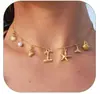Joyas de Starfish Surf de 14k Moda Collar con Alfabeto Colgante Dorado Bohemio Verano Concha Playa