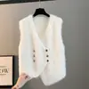 2026 Nuevo Chaleco de Punto Chic Francés para Mujer con Piel Sintética de Mink Ropa Exterior Holgada de Alta Gama Chaleco Bufanda de Invierno