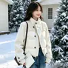 2026 Nueva Chaqueta de Algodón Estilo Coreano Chic con Retazos y Cuello Alto para Mujer, Abrigo Corto de Invierno de Moda de Gama Alta Tendencia