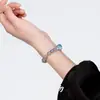 Pulsera de Piedra Lunar Aguamarina Flor de Melocotón Ladrillo Cuentas de Transferencia Pulsera de Nicho Lujo Ligero Estilo Extremadamente Simple Pulsera de Luz de Luna Gris Agua Fina