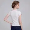 Top de punto de manga corta con ribete de color contrastante para mujer, corte ajustado, polo blanco