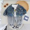 Ropa informal para niños 2023, traje para niño, primavera y otoño, conjunto de tres piezas de mezclilla, nuevo y atractivo traje de mezclilla para bebé