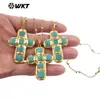 Wt-N1523 Artículo de Exportación Más Vendido Cruz Turquesa Colgante Chapado en Oro de 18 Quilates Collar de Cuentas Finas de Oro de 18 Pulgadas