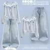 Sudadera con Cuello Marinero Estilo Coreano Estilo Universitario Estilo Holgado Nuevo para Primavera y Otoño Jeans con Estrellas de Moda Tendencia Conjunto de Dos Piezas