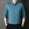 Camisa de Manga Larga para Hombre Nueva de Otoño 2022 Sin Marcas Ajustada Moda Tendencia Color Sólido Camisa Elástica para Hombre Sin Marcas