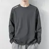 Camiseta de manga larga de otoño, capa base talla grande, cuello redondo para hombre, top simple y holgado, estilo coreano, camiseta estampada de moda