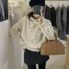 Suéter Abrigo de Cuello Redondo con Lazo de Encaje de Diseño para Mujer Otoño e Invierno Suelto Amor Botón Dorado Cárdigan de Punto