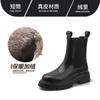 Botas de Aumento de Altura para Mulheres Britânicas Baixas com Aumento de Altura no Outono e Inverno Forradas com Lã Marrom Marrom Solado Grosso Botins Populares Botas de Motociclista