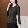2025 Nueva Falda de Otoño Camisa Ceñidora de Cintura, Camisa Base de Encaje Estampada a la Moda, Top Corto Versátil para Madre