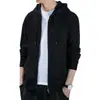 Suéter Cardigan Masculino com Capuz e Zíper Estilo Hong Kong Casual Solto Esportivo Primavera Outono Inverno Casaco Tendência Roupa de Cima Cor Sólida