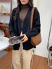 Suéter Novo Outono e Inverno Estilo Casual Preguiçoso Transfronteiriço Cardigã Feminino Tricotado Cor Sólida Solto Comprimento Médio Casaco Versátil
